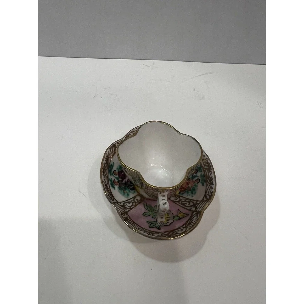 Vintage Dresden Style Hokutosha Occupied Japan Hand Painted Pink Courting Couple